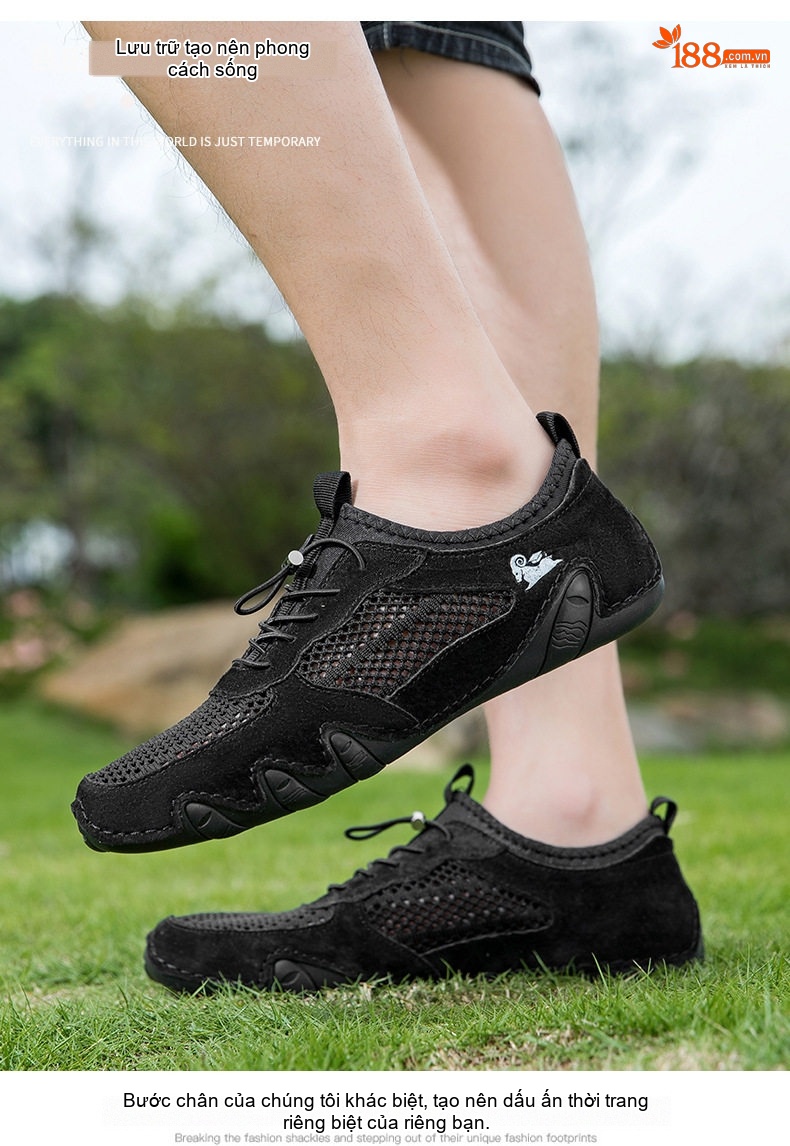 Giày Thể Thao/Sneaker Nam Lưới Thoáng Khí Da Mờ Chiều Cao Đế Khoảng 2cm Màu Be, Đen, Xám chi tiết 20