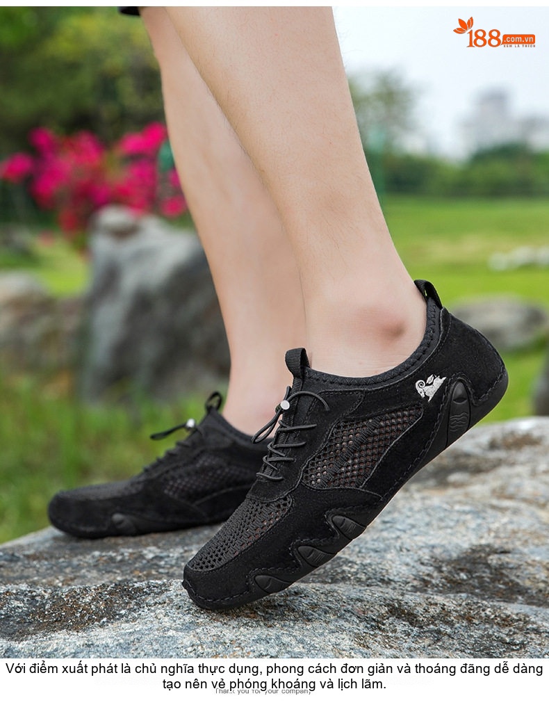 Giày Thể Thao/Sneaker Nam Lưới Thoáng Khí Da Mờ Chiều Cao Đế Khoảng 2cm Màu Be, Đen, Xám chi tiết 21