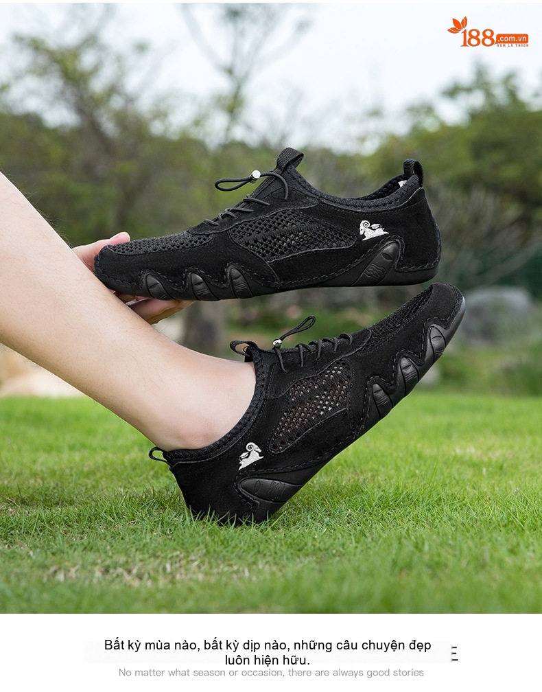 Giày Thể Thao/Sneaker Nam Lưới Thoáng Khí Da Mờ Chiều Cao Đế Khoảng 2cm Màu Be, Đen, Xám chi tiết 23