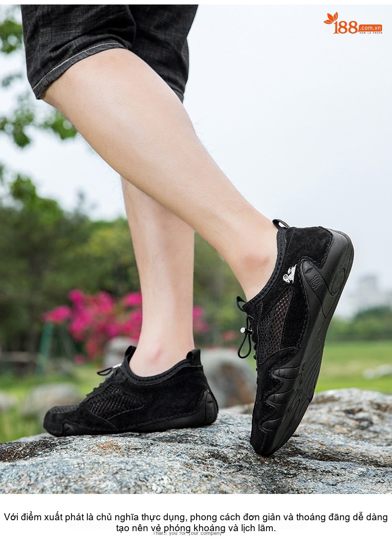 Giày Thể Thao/Sneaker Nam Lưới Thoáng Khí Da Mờ Chiều Cao Đế Khoảng 2cm Màu Be, Đen, Xám chi tiết 24