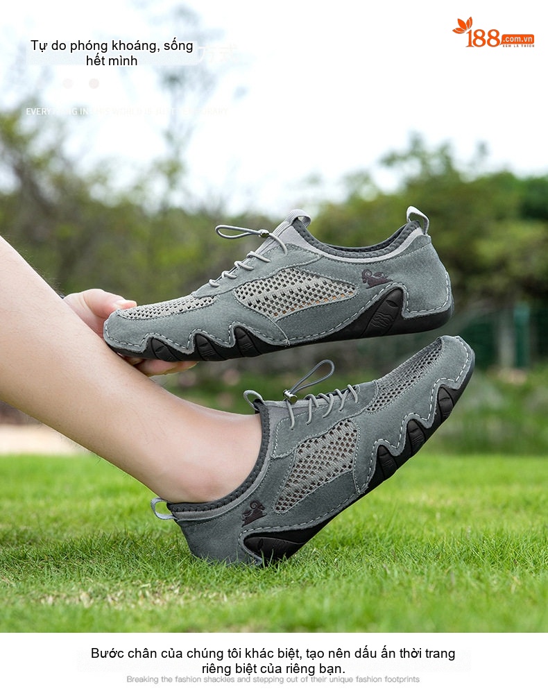 Giày Thể Thao/Sneaker Nam Lưới Thoáng Khí Da Mờ Chiều Cao Đế Khoảng 2cm Màu Be, Đen, Xám chi tiết 27