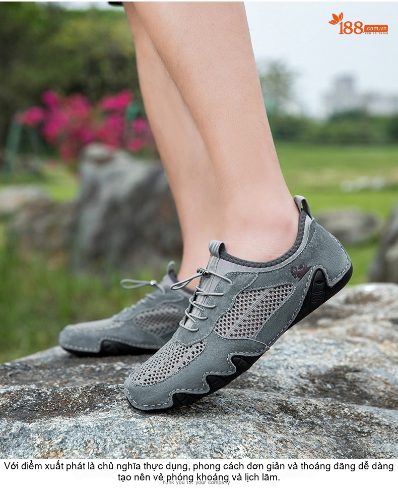 Giày Thể Thao/Sneaker Nam Lưới Thoáng Khí Da Mờ Chiều Cao Đế Khoảng 2cm Màu Be, Đen, Xám chi tiết 28