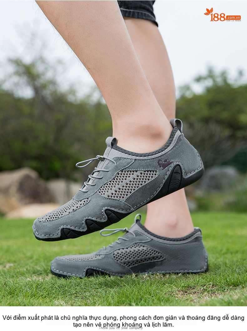 Giày Thể Thao/Sneaker Nam Lưới Thoáng Khí Da Mờ Chiều Cao Đế Khoảng 2cm Màu Be, Đen, Xám chi tiết 29