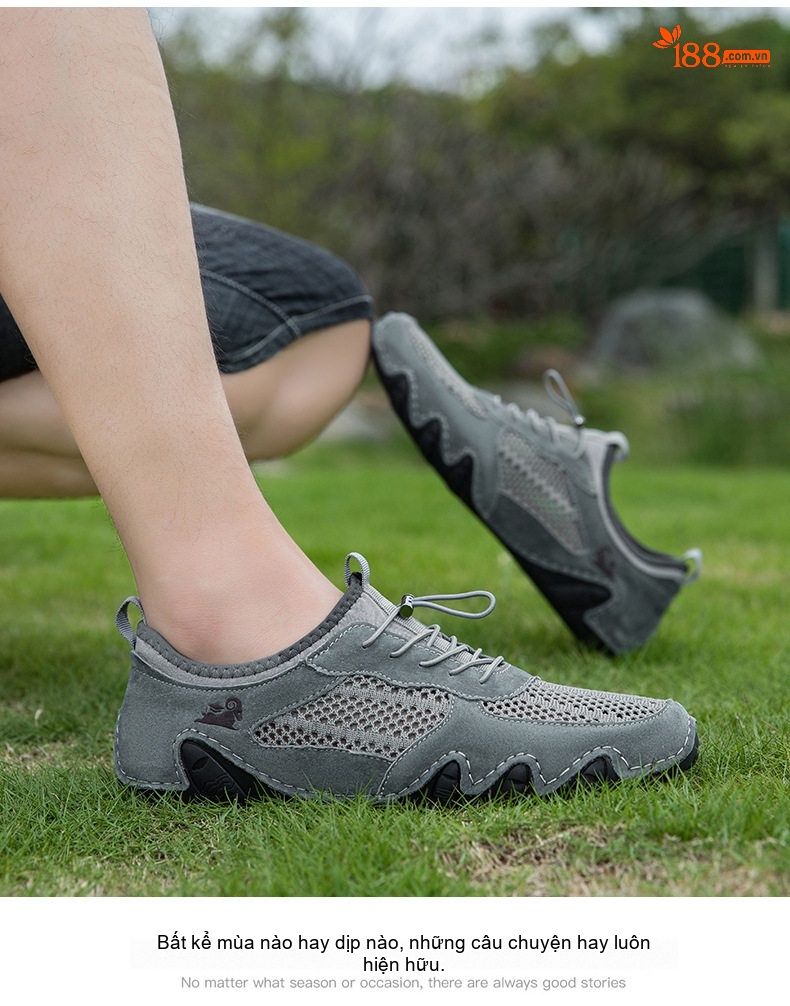 Giày Thể Thao/Sneaker Nam Lưới Thoáng Khí Da Mờ Chiều Cao Đế Khoảng 2cm Màu Be, Đen, Xám chi tiết 30