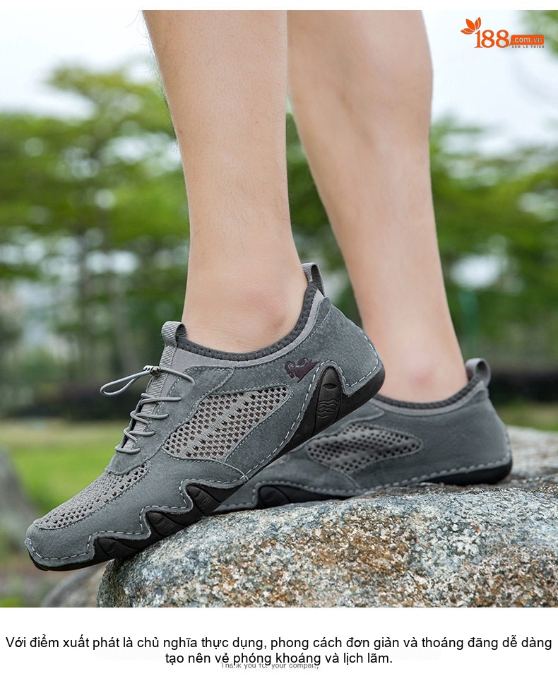 Giày Thể Thao/Sneaker Nam Lưới Thoáng Khí Da Mờ Chiều Cao Đế Khoảng 2cm Màu Be, Đen, Xám chi tiết 31