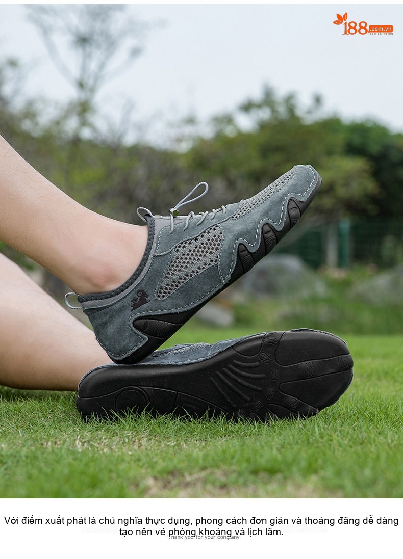 Giày Thể Thao/Sneaker Nam Lưới Thoáng Khí Da Mờ Chiều Cao Đế Khoảng 2cm Màu Be, Đen, Xám chi tiết 32