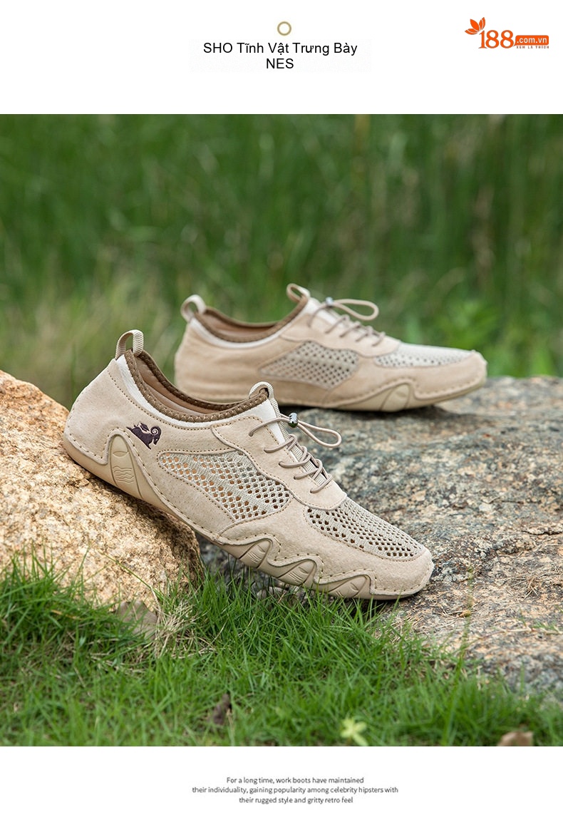 Giày Thể Thao/Sneaker Nam Lưới Thoáng Khí Da Mờ Chiều Cao Đế Khoảng 2cm Màu Be, Đen, Xám chi tiết 33