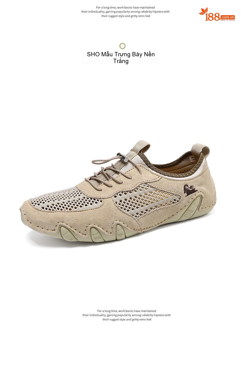 Giày Thể Thao/Sneaker Nam Lưới Thoáng Khí Da Mờ Chiều Cao Đế Khoảng 2cm Màu Be, Đen, Xám chi tiết 42
