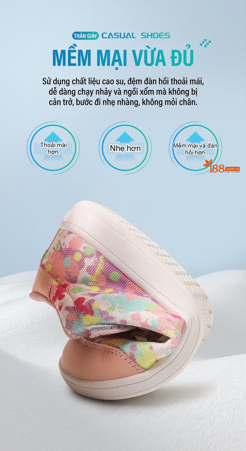 Giày thể thao trẻ em vải dệt mũi rộng, đế bệt cao 2 cm, dây buộc và dán chi tiết 12