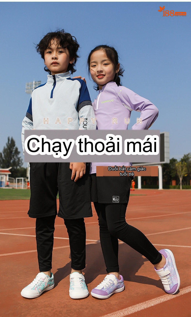 Giày thể thao trẻ em vải dệt mũi rộng, đế bệt cao 2 cm, dây buộc và dán chi tiết 5