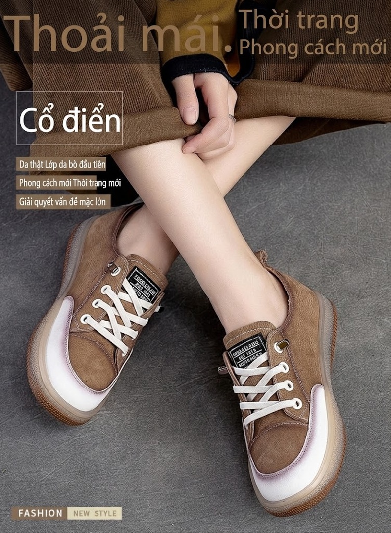 Giày Vải Canvas Cột Dây Nữ Đế Bệt Chiều Cao Đế Khoảng 2cm Màu Nâu, Kem, Đỏ chi tiết 1