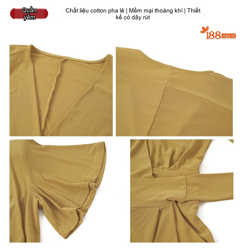 Jumpsuit Nữ Tay Bèo Cổ Chữ V Dáng Dài Ống Rộng Tôn Dáng Màu Vàng chi tiết 3