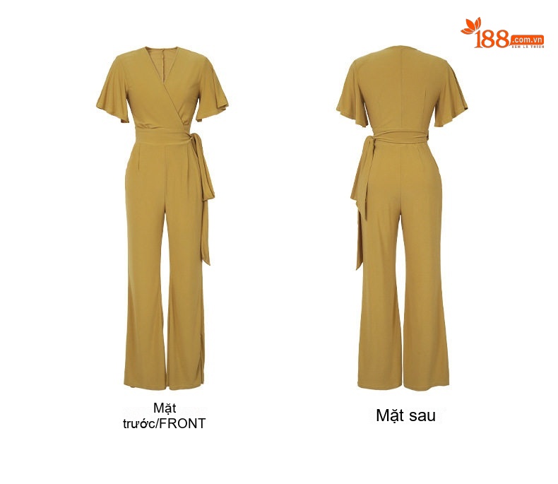 Jumpsuit Nữ Tay Bèo Cổ Chữ V Dáng Dài Ống Rộng Tôn Dáng Màu Vàng chi tiết 4