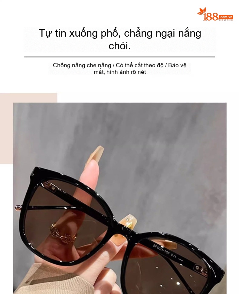 Kính Mát Nữ Gọng Lớn Trà Sắc Phân Cực Chống Tia UV Mặt Lớn Thon Gọn Phong Cách 2025 Màu Đen, Nâu, Xám chi tiết 1