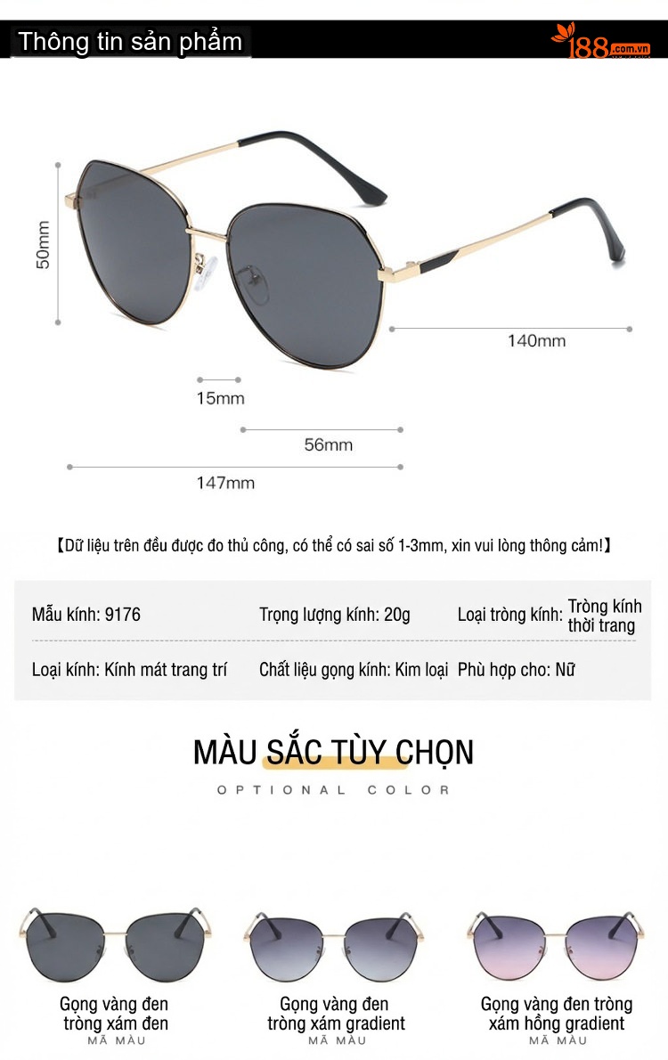 Kính Mát Nữ Phân Cực Gọng Lớn Chống Tia UV Phong Cách Thời Trang Màu Đen, Vàng chi tiết 8