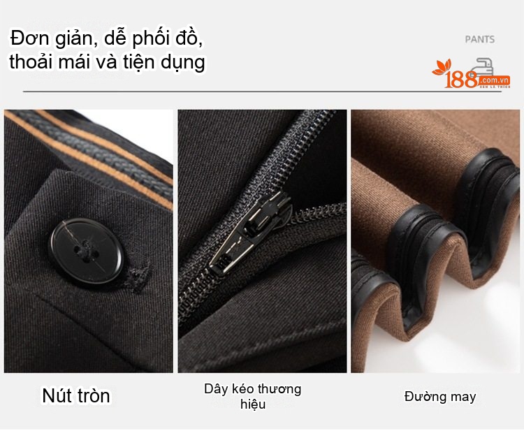 Quần Âu Nam Dáng Ôm Vừa Vặn Lót Lông Giữ Ấm Màu Đen, Xanh Navy chi tiết 10
