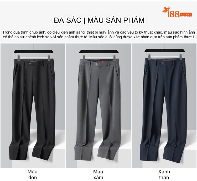 Quần Âu Nam Dáng Suông Co Giãn Chống Nhăn Không Cần Ủi Màu Đen, Xanh Navy, Xám chi tiết 12