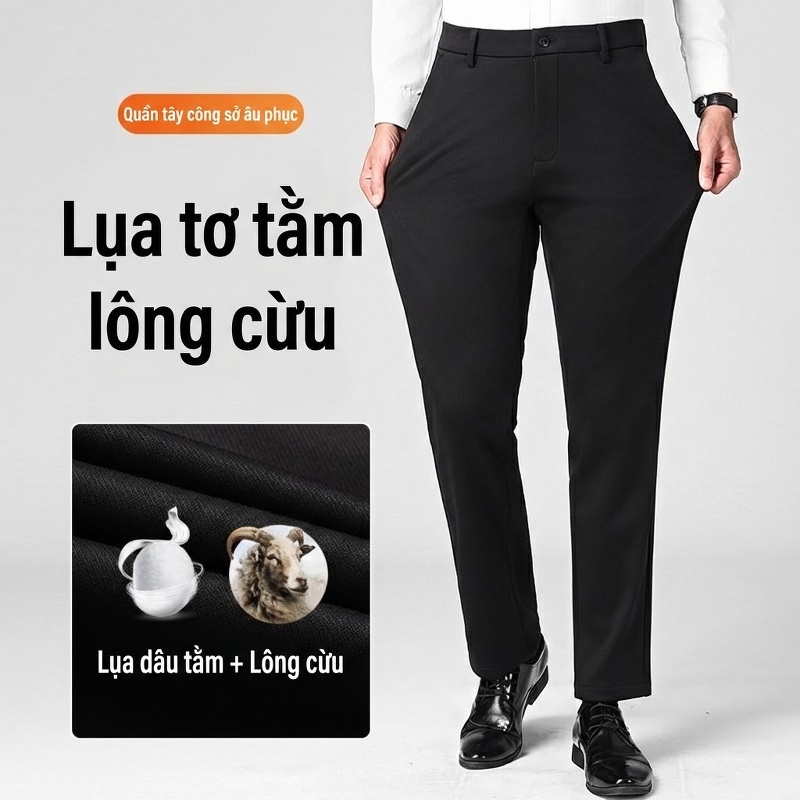 Quần Âu Nam Dáng Suông Co Giãn Chống Nhăn Phong Cách Thu Đông Màu Đen, Xanh Navy chi tiết 29