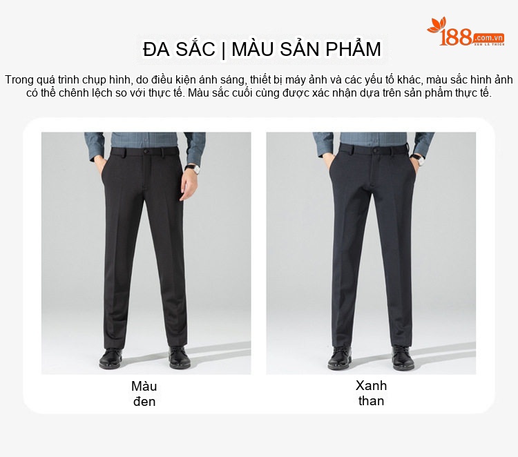 Quần Âu Nam Dáng Suông Co Giãn Thoải Mái Không Nhăn Màu Đen chi tiết 10