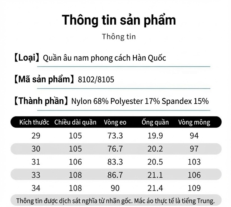 Quần Âu Nam Dáng Suông Dài Vải Dày Dặn Chống Nhăn Màu Đen chi tiết 8