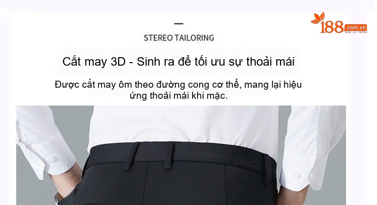 Quần Âu Nam Dáng Suông Dài Vải Dày Dặn Chống Nhăn Màu Đen chi tiết 2