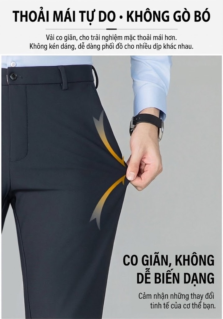 Quần Âu Nam Dáng Suông Lót Lông Dày Dặn Giữ Nhiệt Chống Thấm Nước Màu Đen chi tiết 11