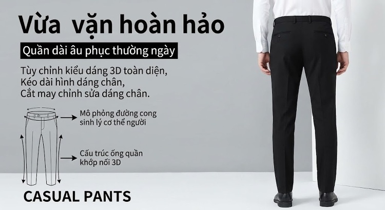 Quần Âu Nam Dáng Suông Lót Lông Dày Dặn Giữ Nhiệt Chống Thấm Nước Màu Đen chi tiết 13