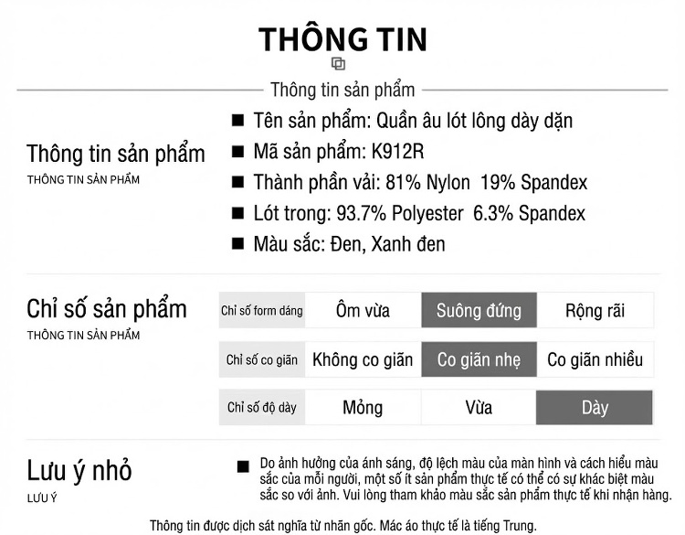 Quần Âu Nam Dáng Suông Lót Lông Dày Dặn Giữ Nhiệt Chống Thấm Nước Màu Đen chi tiết 17