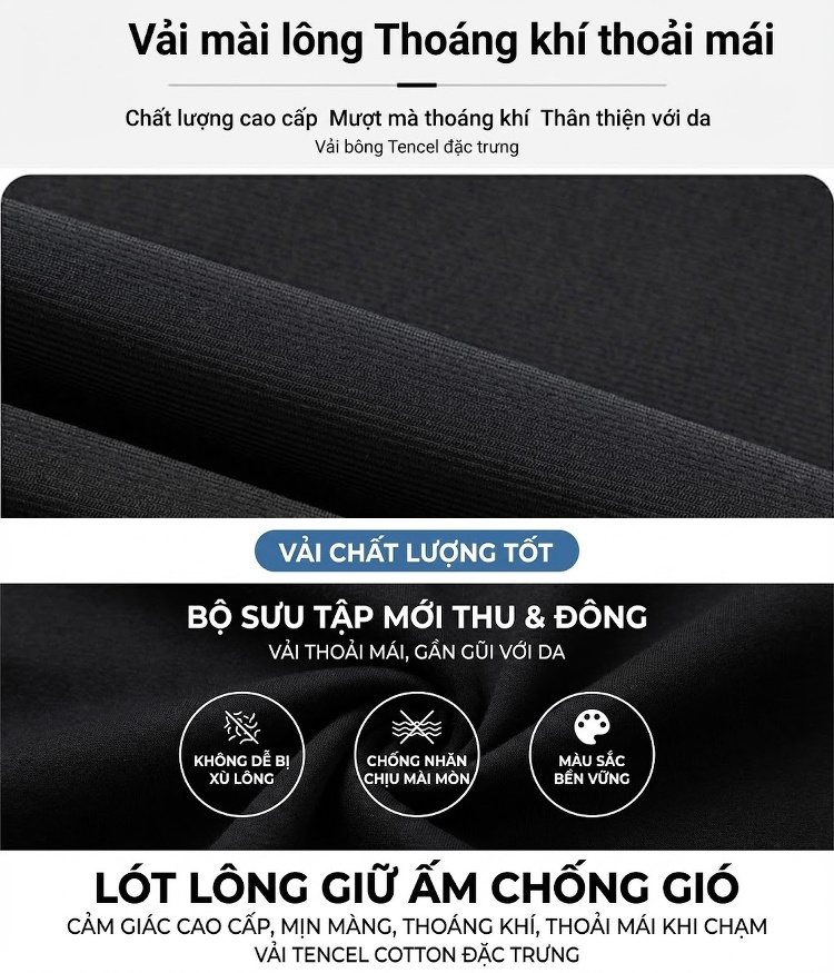 Quần Âu Nam Dáng Suông Lót Lông Dày Dặn Giữ Nhiệt Chống Thấm Nước Màu Đen chi tiết 5