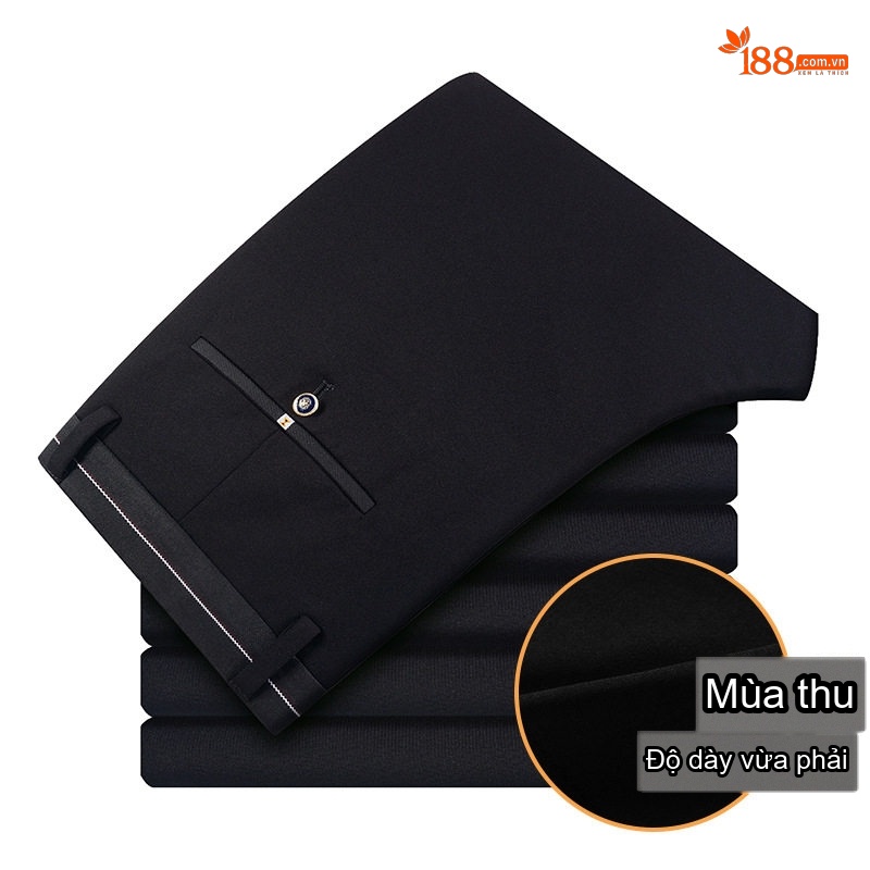 Quần Âu Nam Dáng Suông Lót Lông Dày Dặn Màu Đen