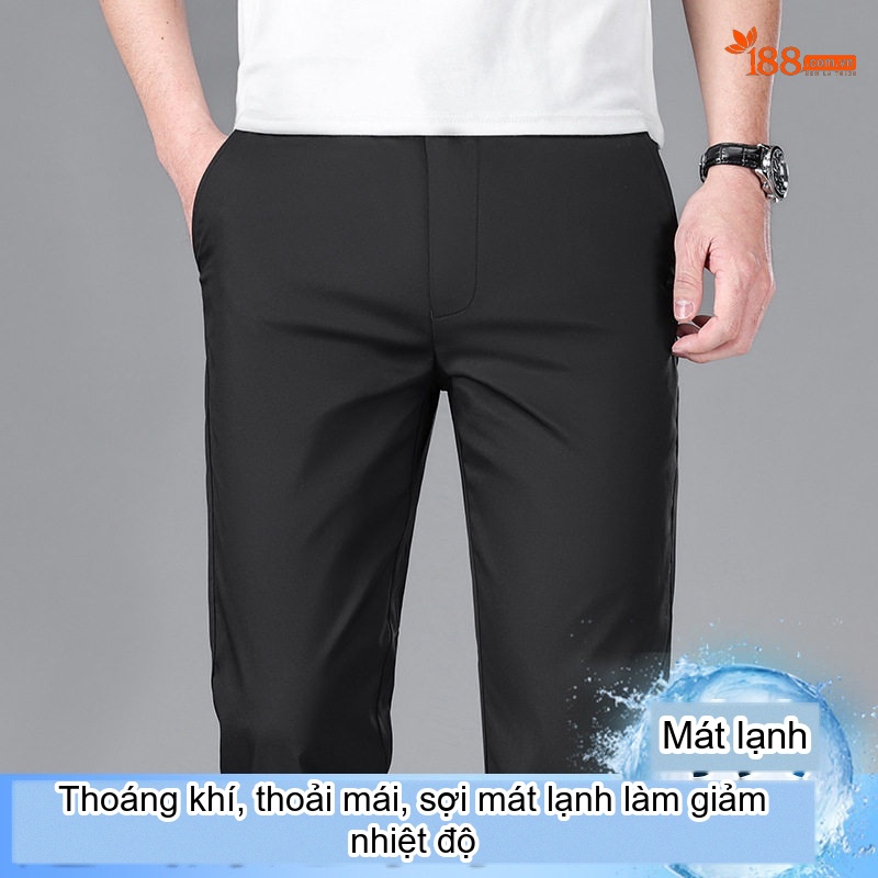Quần Âu Nam Dáng Suông Lửng Co Giãn Nhẹ Lưng Thun Mùa Hè Màu Đen, Xám