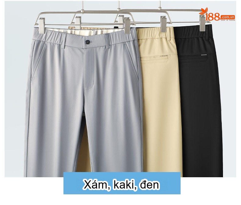 Quần Âu Nam Dáng Suông Lửng Co Giãn Nhẹ Lưng Thun Mùa Hè Màu Đen, Xám chi tiết 7