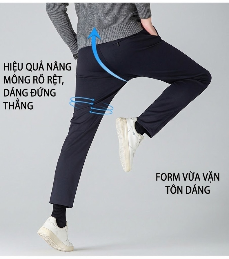 Quần Âu Nam Dáng Suông Thun Bốn Chiều Không Nhăn Màu Đen, Xám, Xanh Navy chi tiết 7