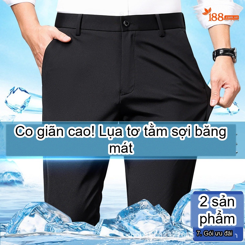 Quần Âu Nam Lụa Tơ Tằm Mỏng Dáng Suông Rộng Chống Nhăn Màu Đen
