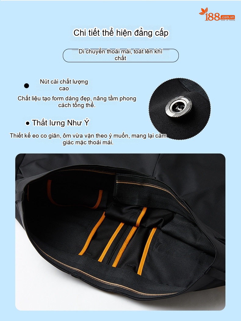 Quần Âu Nam Lụa Tơ Tằm Mỏng Dáng Suông Rộng Chống Nhăn Màu Đen chi tiết 3