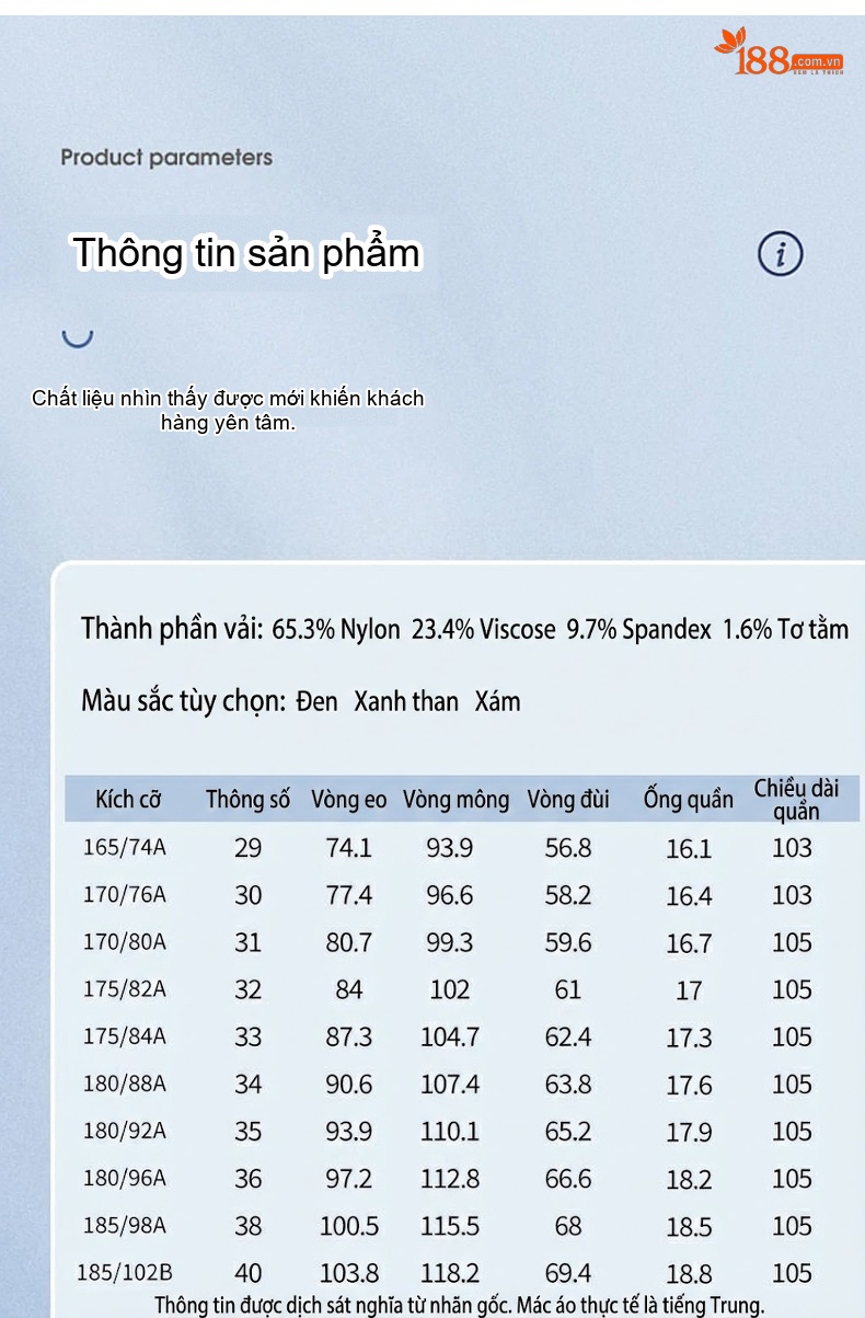 Quần Âu Nam Lụa Tơ Tằm Mỏng Dáng Suông Rộng Chống Nhăn Màu Đen chi tiết 5