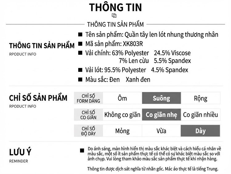 Quần Âu Nam Ống Đứng Lót Lông Cừu Dáng Công Sở Không Nhăn Màu Đen, Xanh Navy chi tiết 11