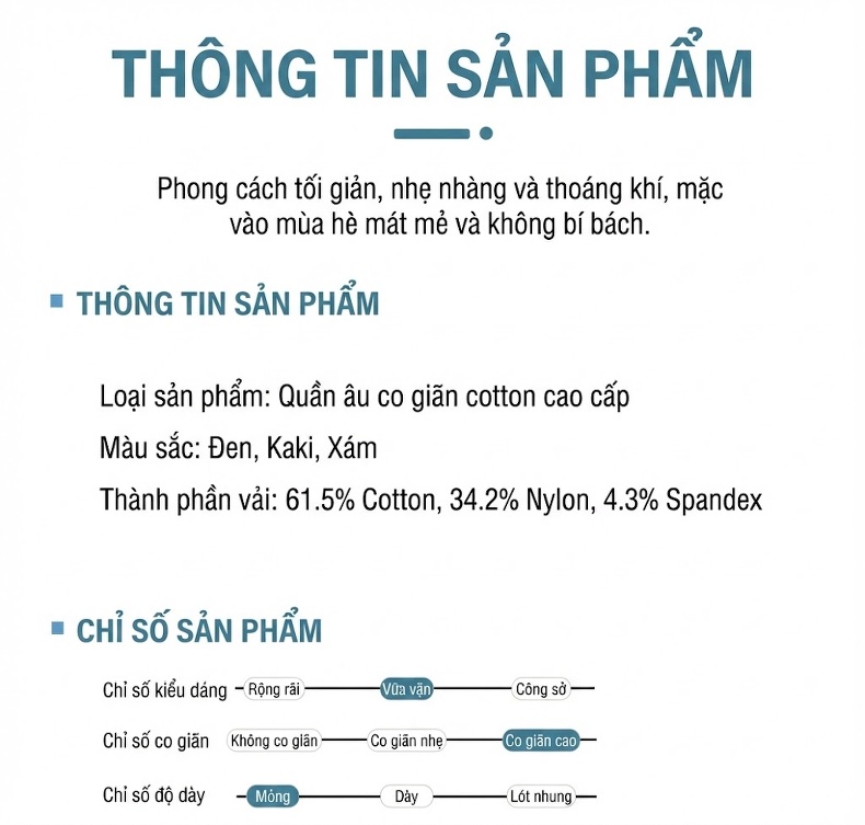 Quần Âu Nam Ống Đứng Mỏng Mát Co Giãn Chống Nhăn Màu Đen, Xám, Be chi tiết 13