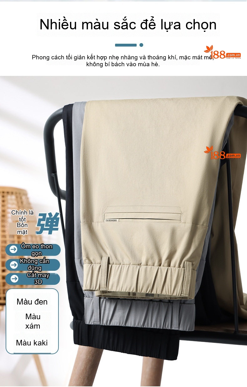 Quần Âu Nam Ống Đứng Mỏng Mát Co Giãn Chống Nhăn Màu Đen, Xám, Be chi tiết 12
