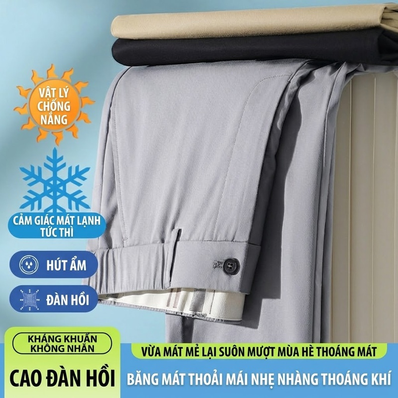 Quần Âu Nam Ống Đứng Mỏng Mát Co Giãn Chống Nhăn Màu Đen, Xám, Be