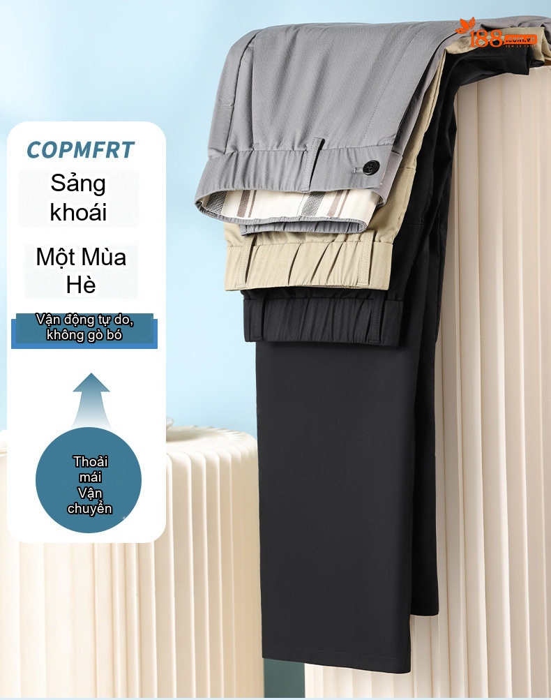 Quần Âu Nam Ống Đứng Mỏng Mát Co Giãn Chống Nhăn Màu Đen, Xám, Be chi tiết 2
