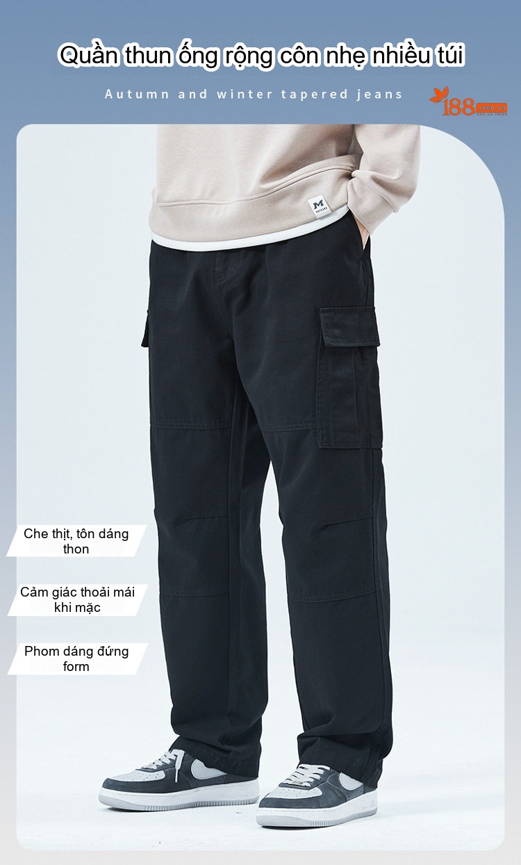 Quần Dài Cotton Ống Suông Túi Hộp Phong Cách Mỹ Màu Xanh Lá chi tiết 1