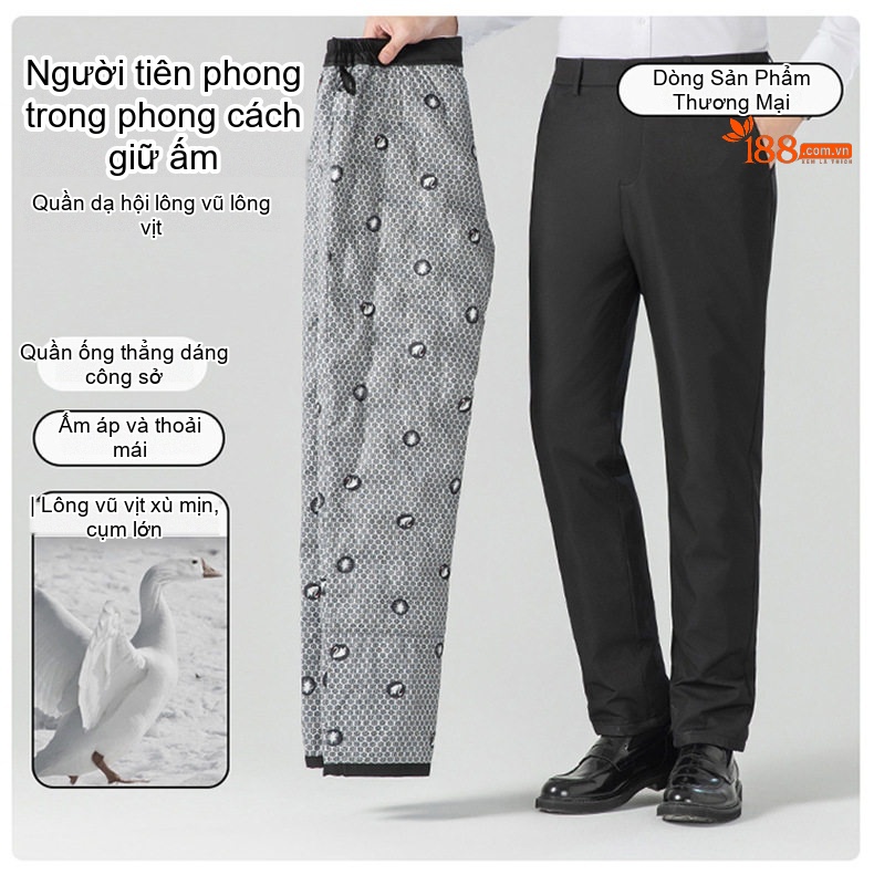 Quần Dài Nam 85% Lông Vịt Trắng Ống Đứng Dáng Công Sở Giữ Ấm Màu Đen chi tiết 1