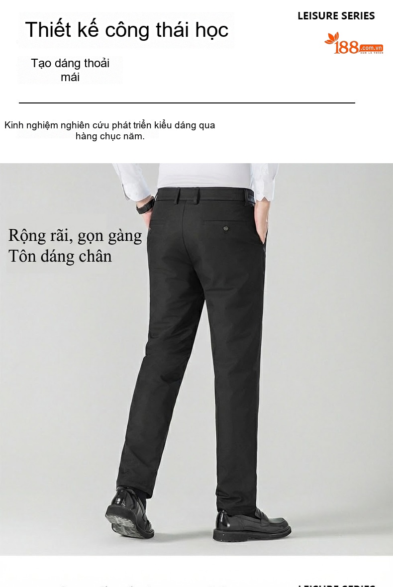Quần Dài Nam 85% Lông Vịt Trắng Ống Đứng Dáng Công Sở Giữ Ấm Màu Đen chi tiết 5