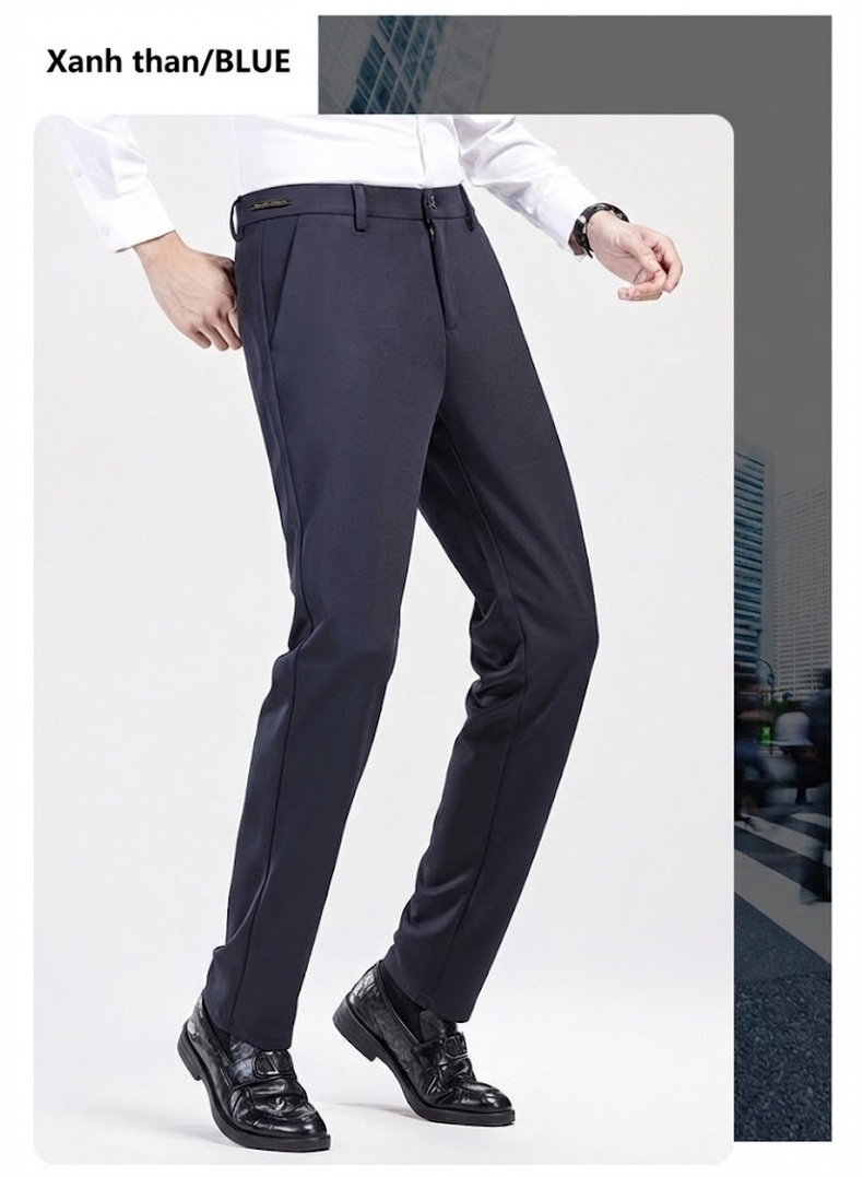 Quần Dài Nam Co Giãn Giữ Nhiệt Lót Lông Cừu Tencel Ống Đứng Màu Đen chi tiết 15