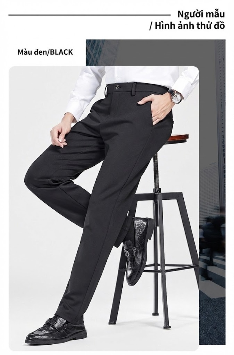 Quần Dài Nam Co Giãn Giữ Nhiệt Lót Lông Cừu Tencel Ống Đứng Màu Đen chi tiết 8
