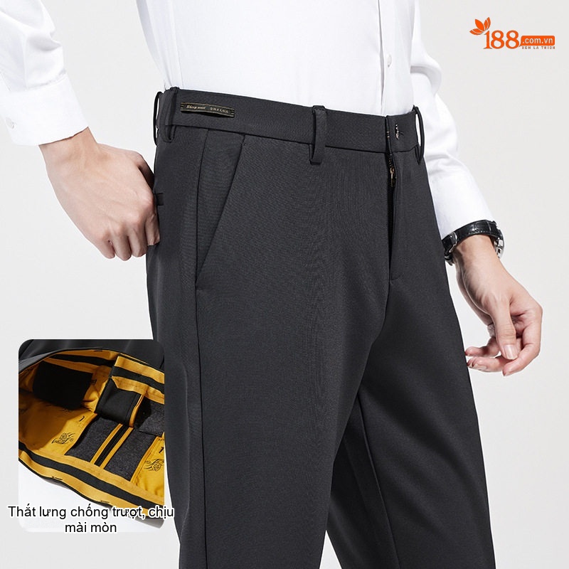 Quần Dài Nam Co Giãn Giữ Nhiệt Lót Lông Cừu Tencel Ống Đứng Màu Đen