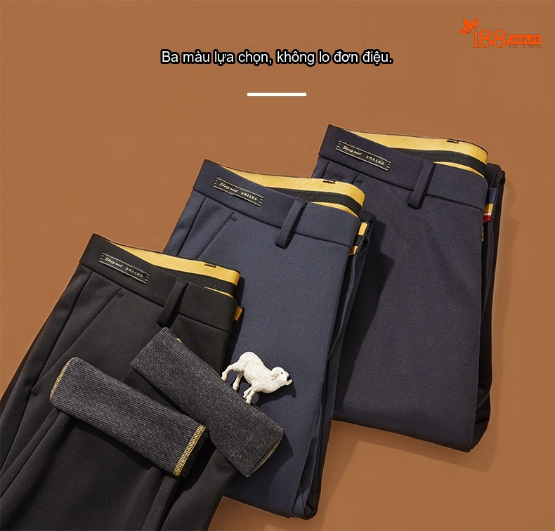 Quần Dài Nam Co Giãn Giữ Nhiệt Lót Lông Cừu Tencel Ống Đứng Màu Đen chi tiết 5