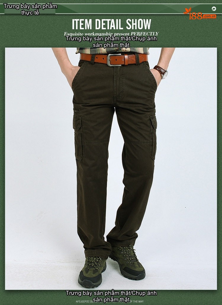 Quần dài nam cotton dáng thẳng rộng túi hộp phong cách thể thao chi tiết 6