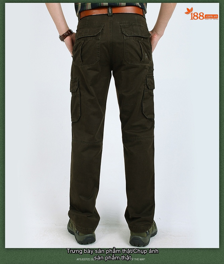 Quần dài nam cotton dáng thẳng rộng túi hộp phong cách thể thao chi tiết 7